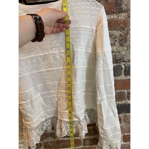 Emerson Lane Young Contemporary White Crochet Lace Button Down Sweater Cardigan - Picture 8 of 10